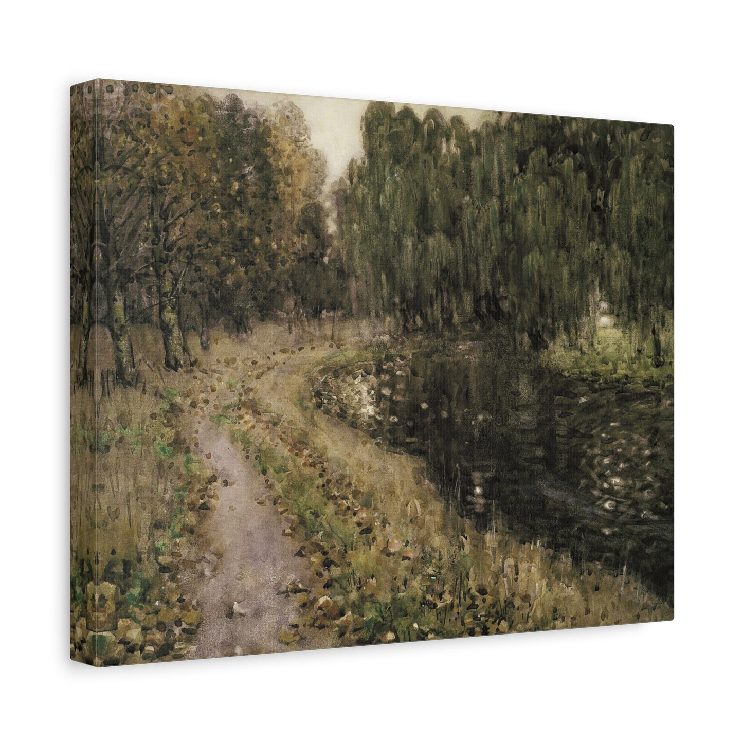 Landscape Canvas Wall Art — Serene Riverside Path Matte Stretched Canvas