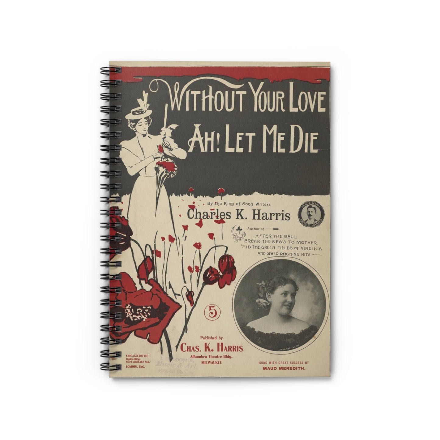 Book cover with vintage design featuring a woman, flowers, and text on a white background
