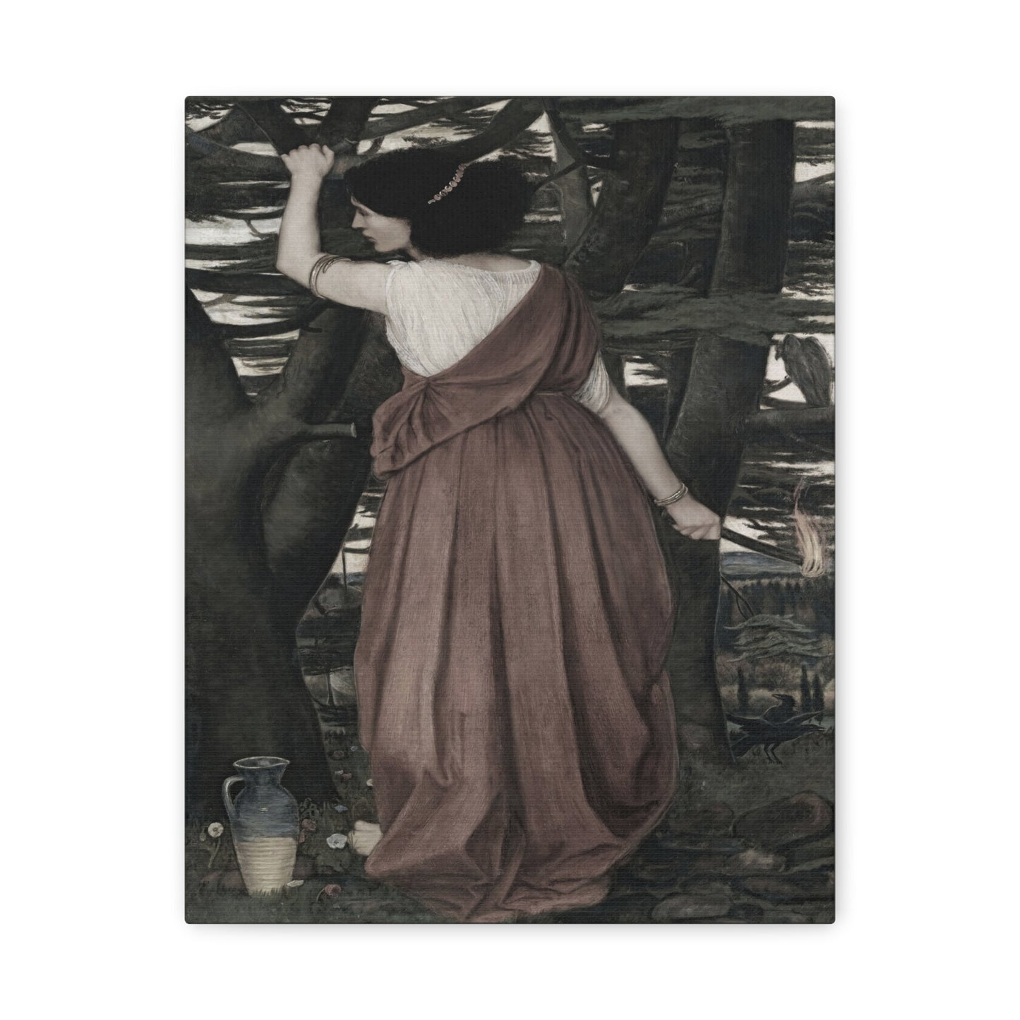 Vintage Art Canvas Print — Woman in Forest Matte Stretched Wall Art