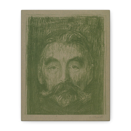 Matte Canvas, Stretched, 1.25" featuring a moody vintage-style portrait sketch with textured green hues and shadowed details