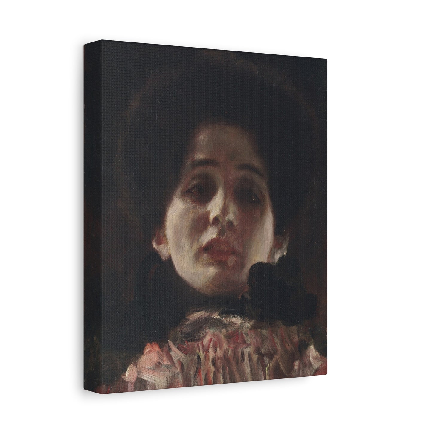 Canvas print of a painting featuring a woman's portrait with a dark background