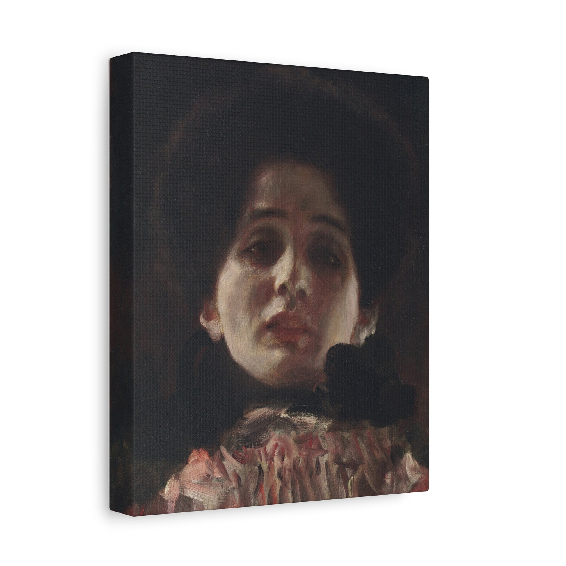 Canvas print of a painting featuring a woman's portrait with a dark background