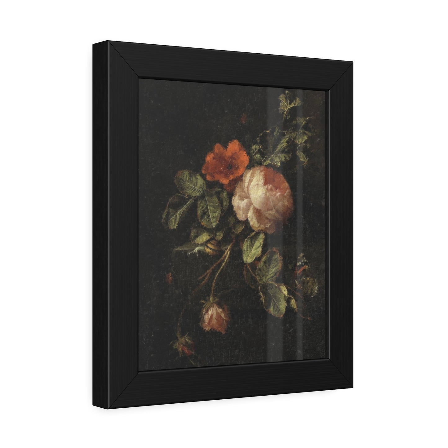 Framed Floral Art Print — Vintage Dark Rose Poster