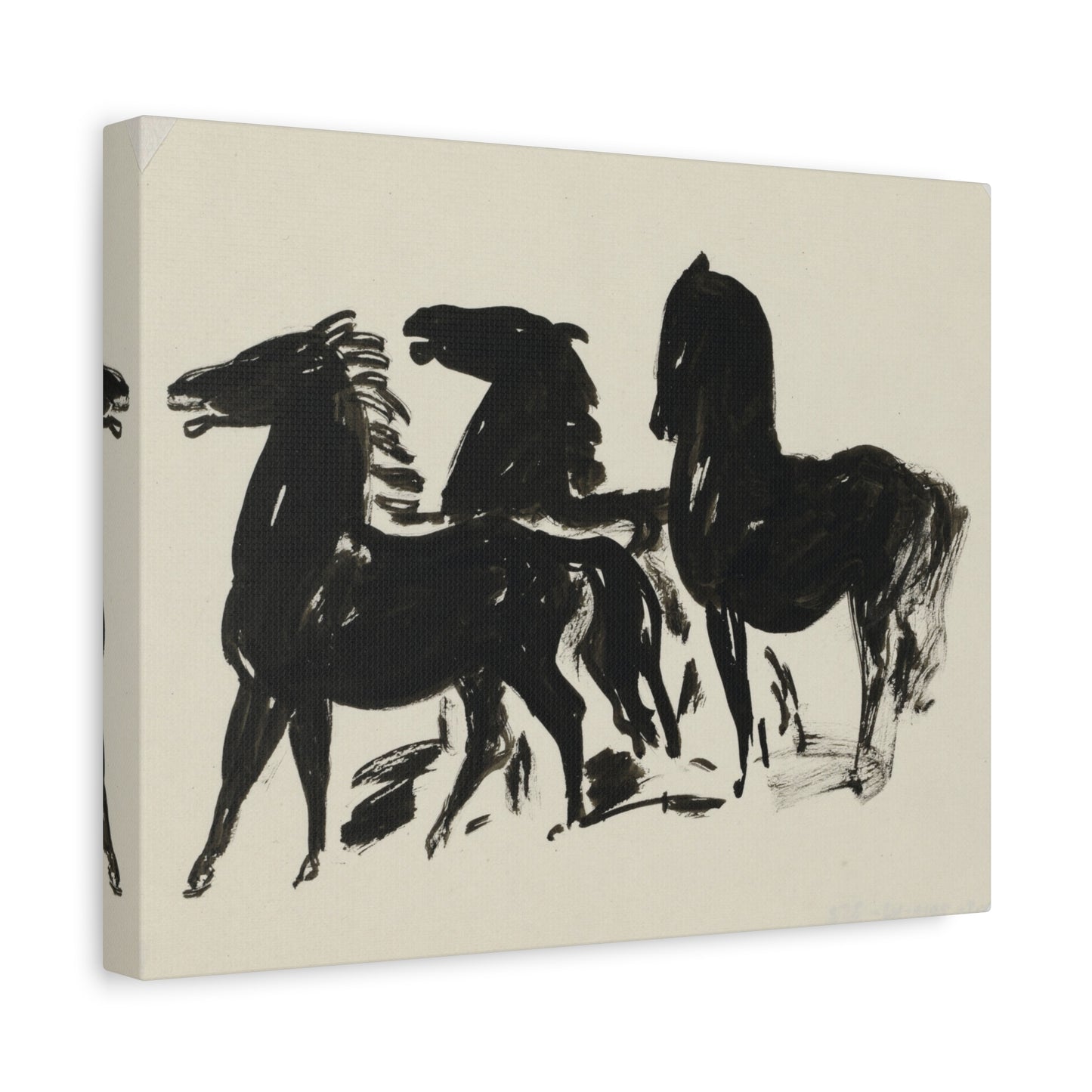 Black Ink Horses Canvas Wall Art – Minimalist Equestrian Print