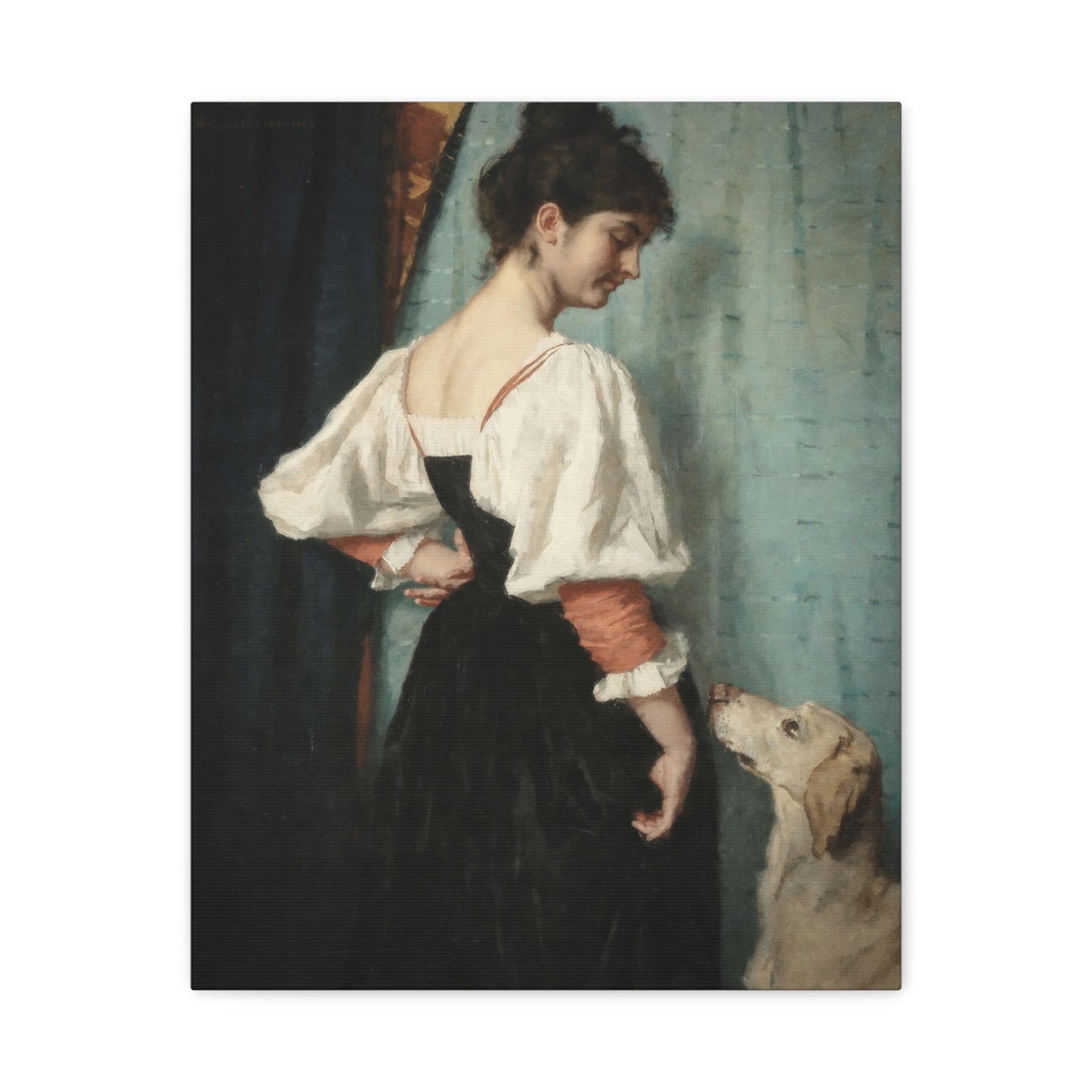 Vintage Lady with Dog Matte Canvas Print