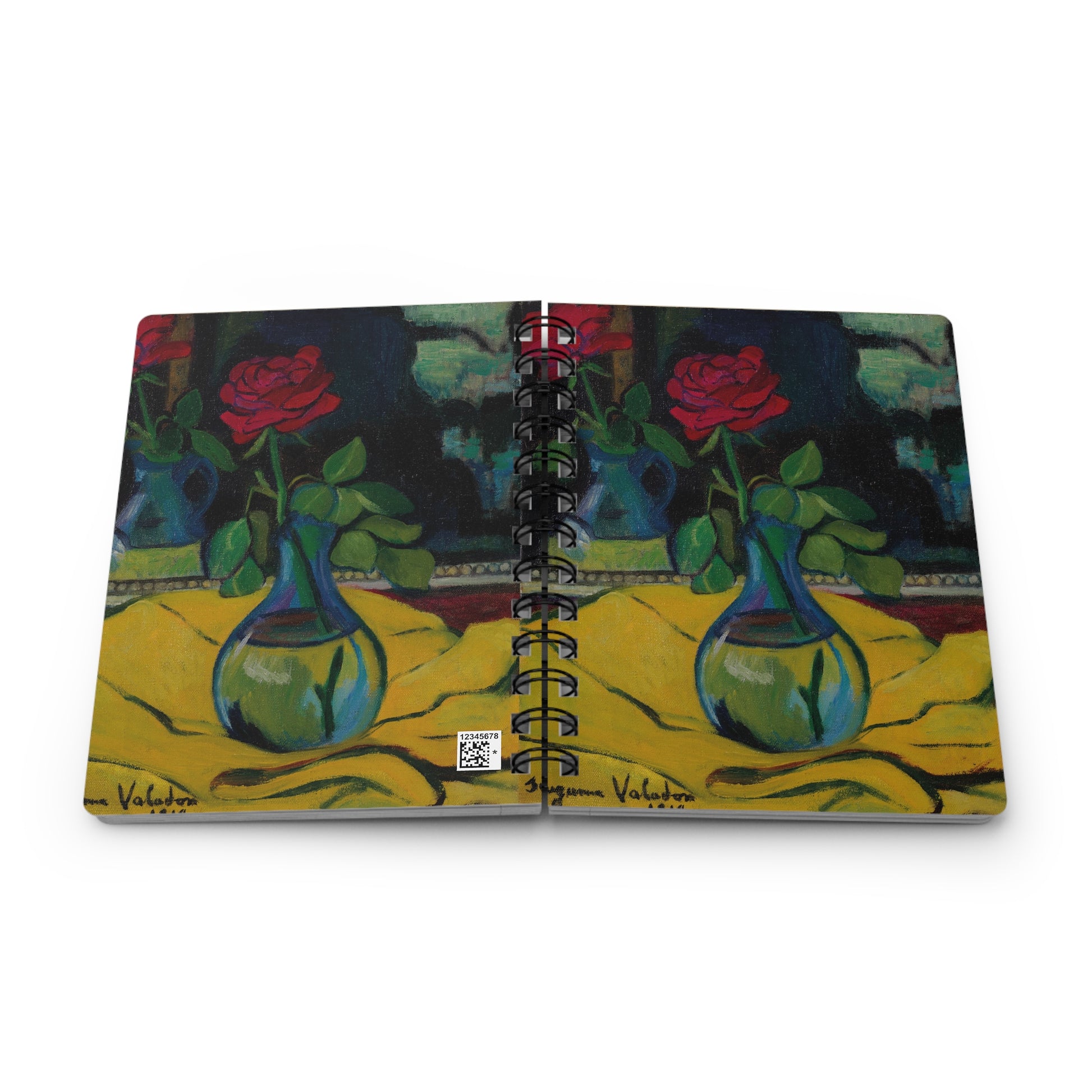 Notebook with a painting of vases and roses on the cover