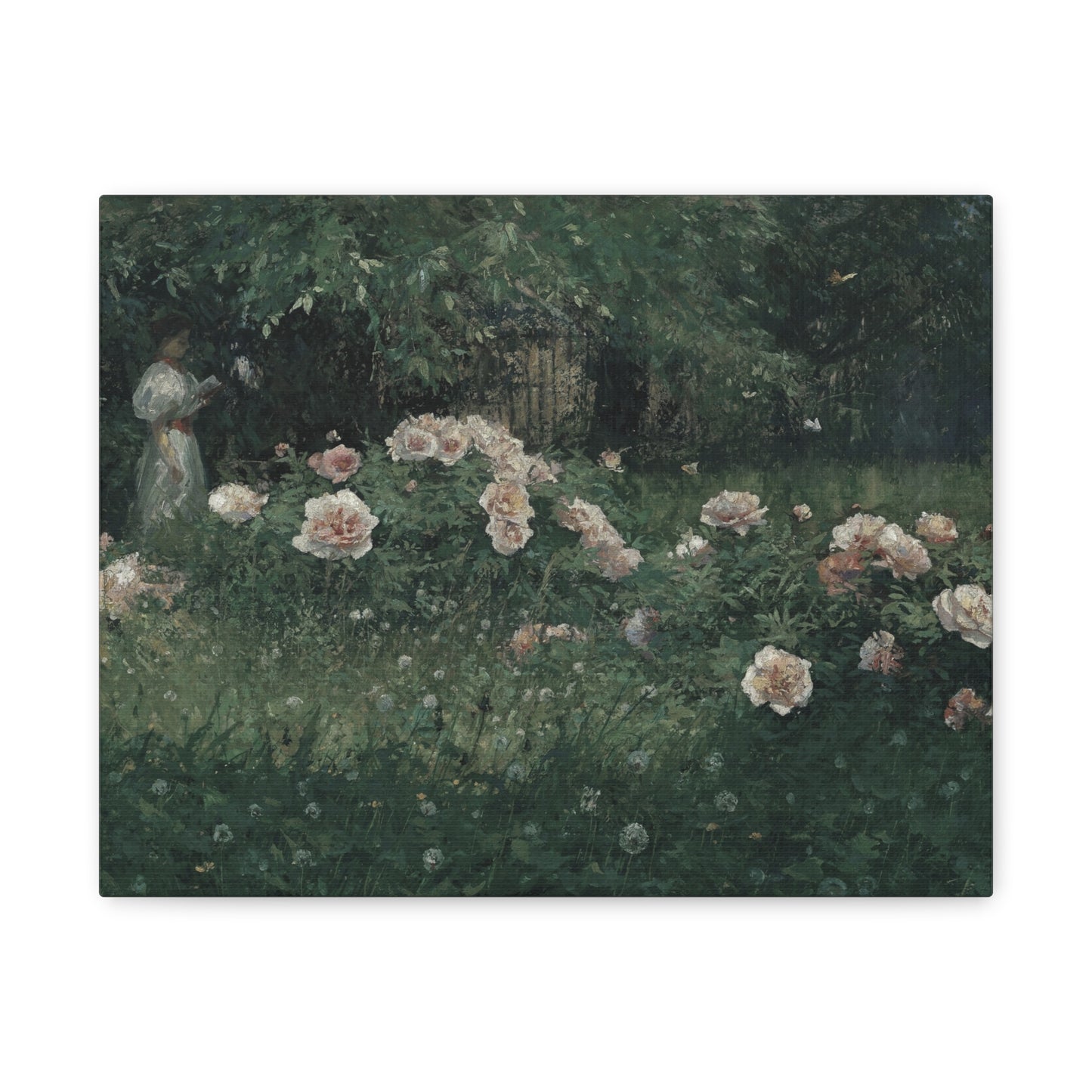 Canvas Wall Art – Vintage Rose Garden Painting (Matte Stretched Canvas)