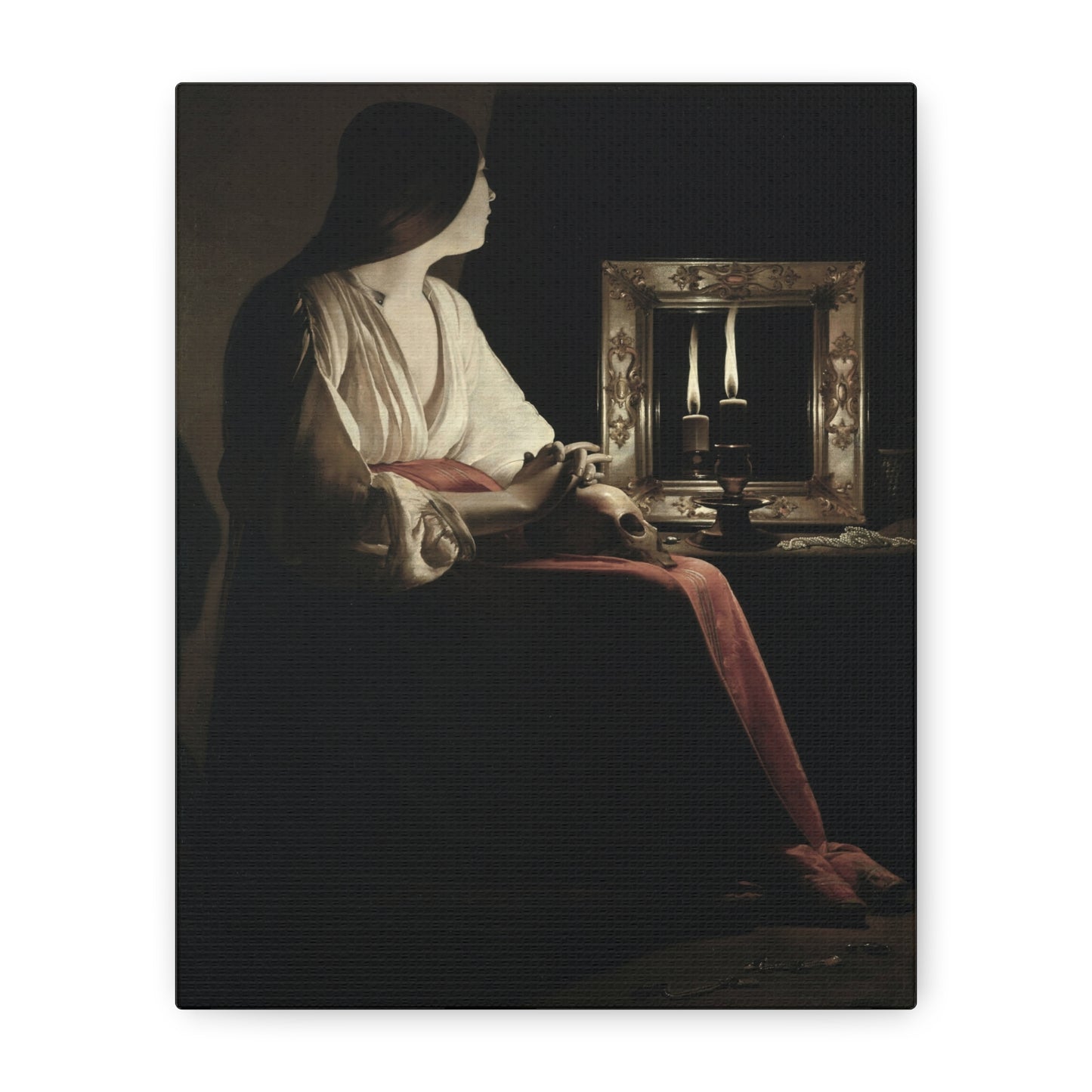 Candlelit Lady Matte Canvas Print — Classic Baroque Wall Art, Stretched 1.25"