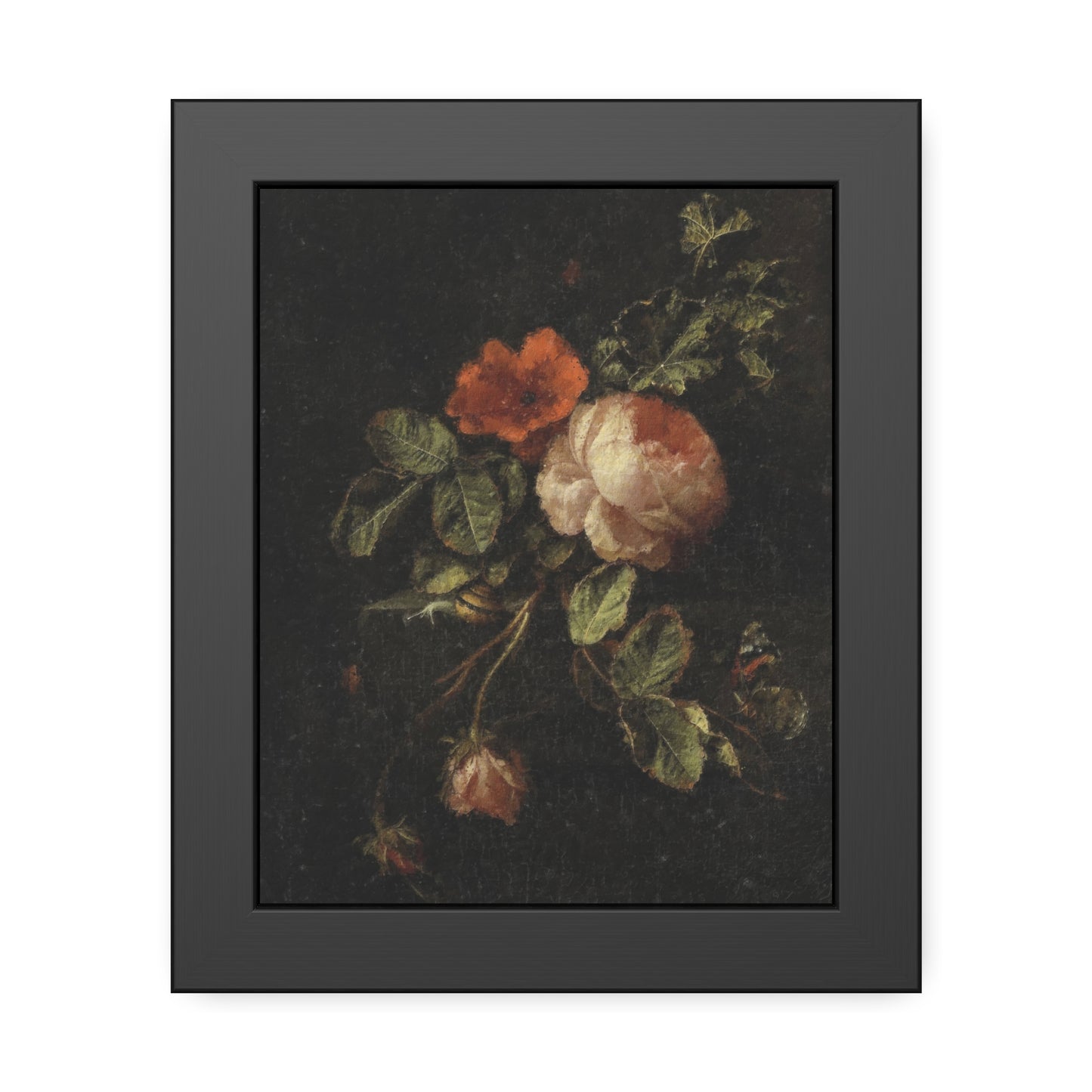 Framed Floral Art Print — Vintage Dark Rose Poster
