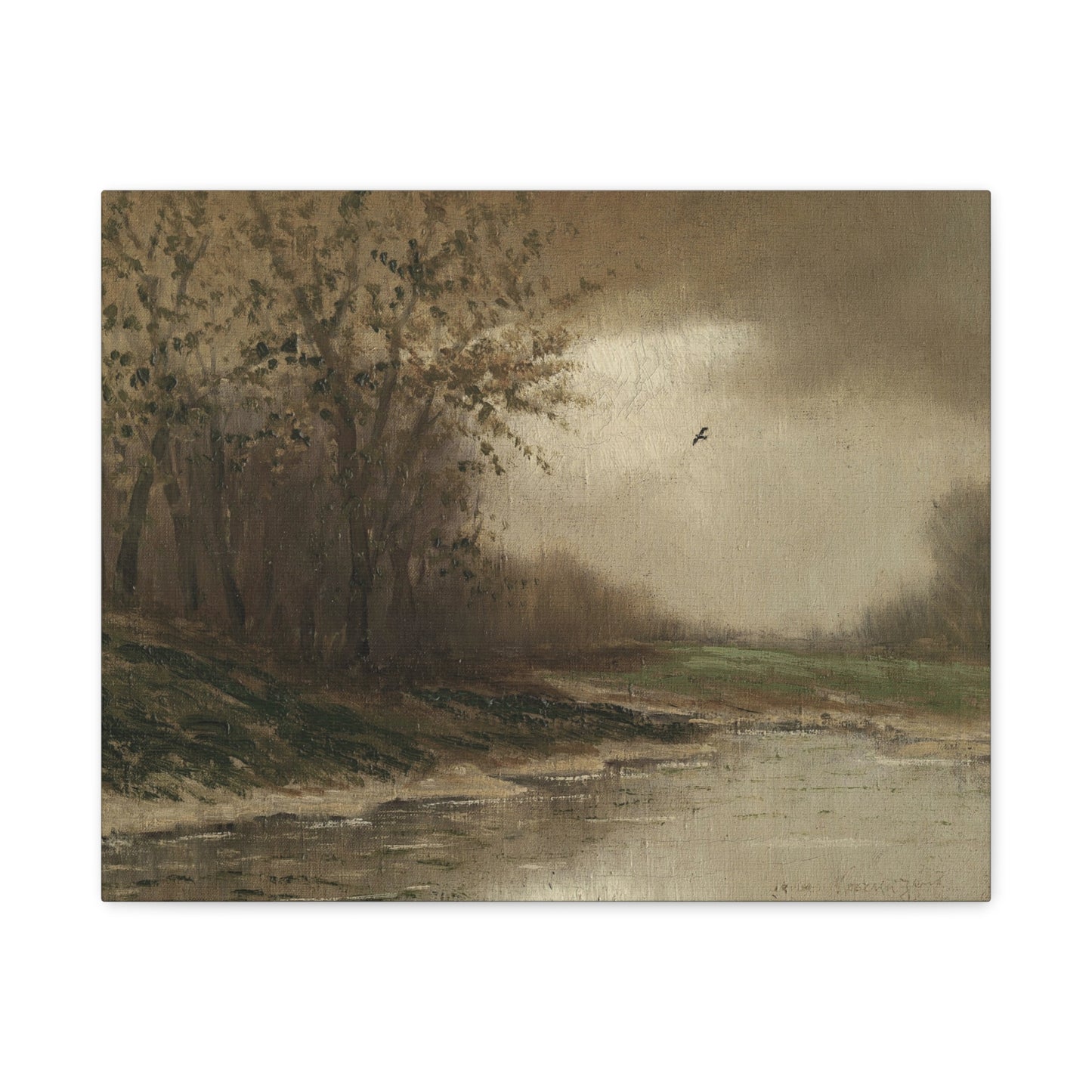 Misty Riverbank Landscape Canvas Print – Serene Vintage Nature Wall Art