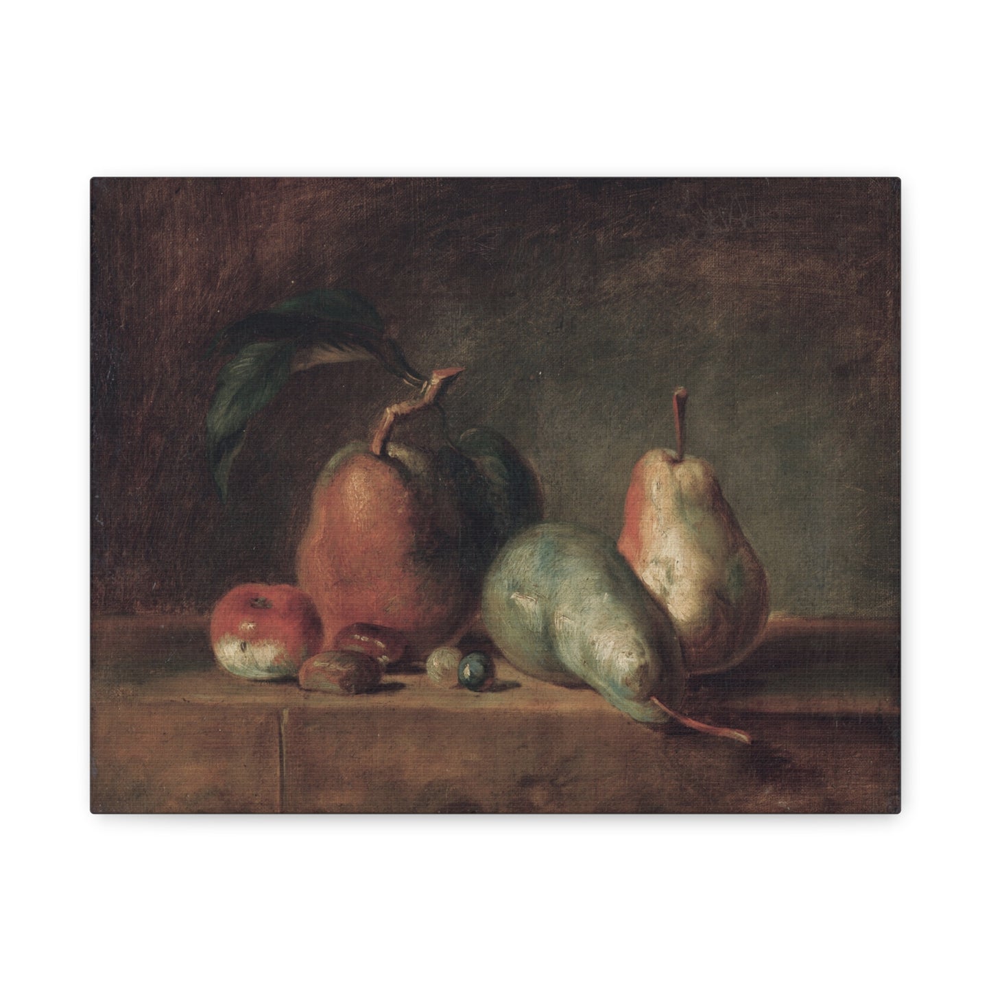 Still Life Pears Matte Canvas Wall Art — Classic Vintage Fruit Painting