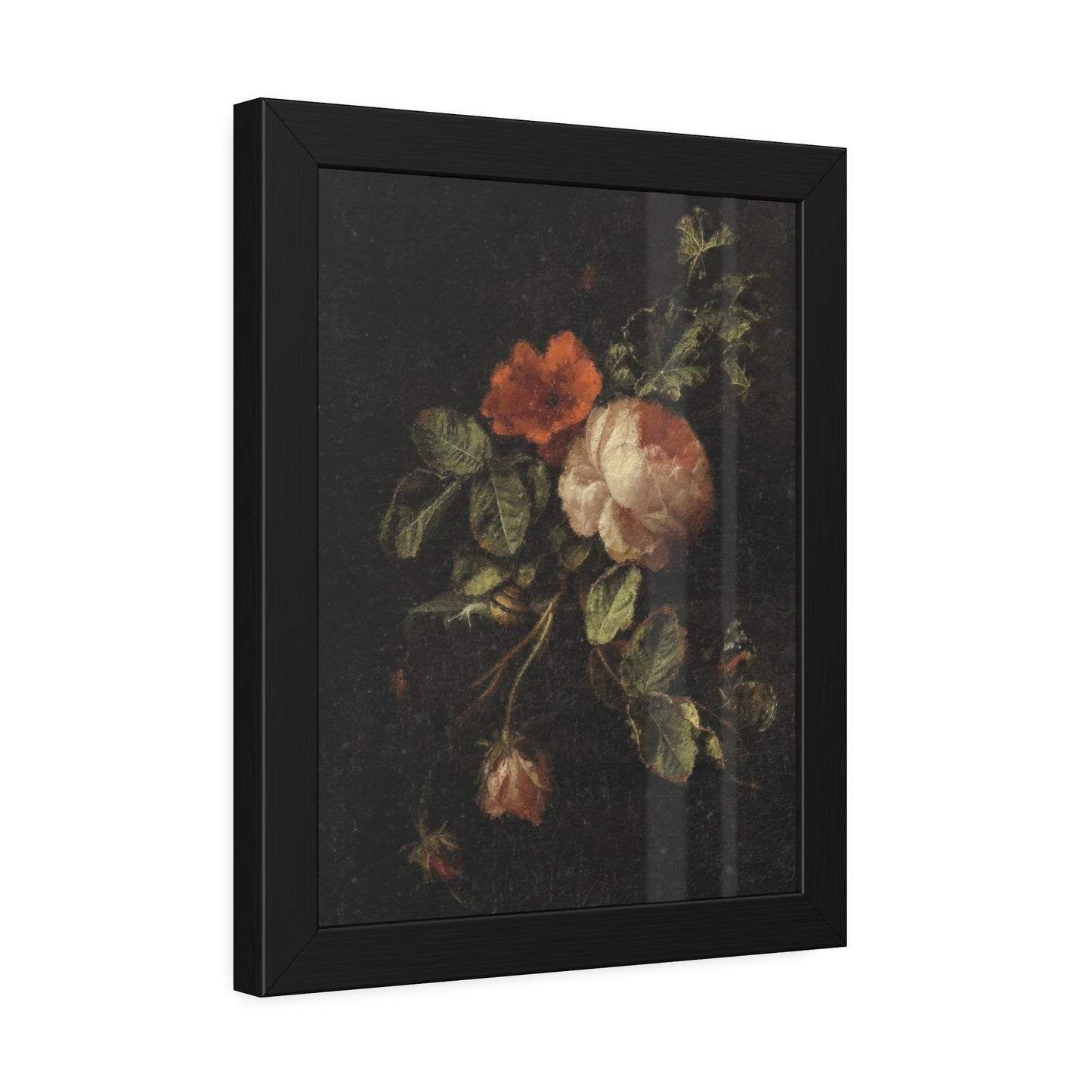 Framed Floral Art Print — Vintage Dark Rose Poster