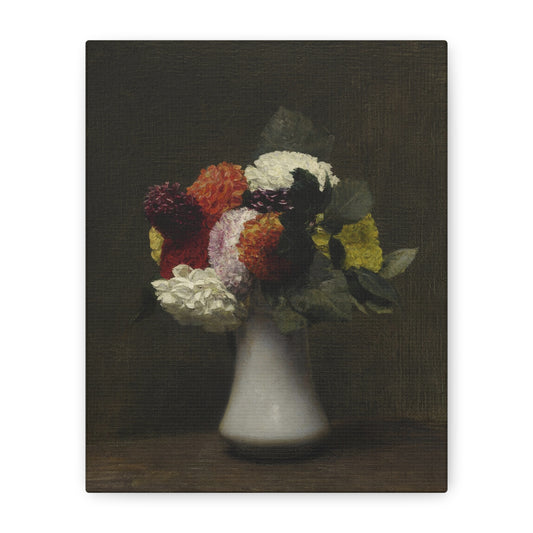 Still Life Floral Canvas Print — Vintage Vase Bouquet Matte Stretched Wall Art