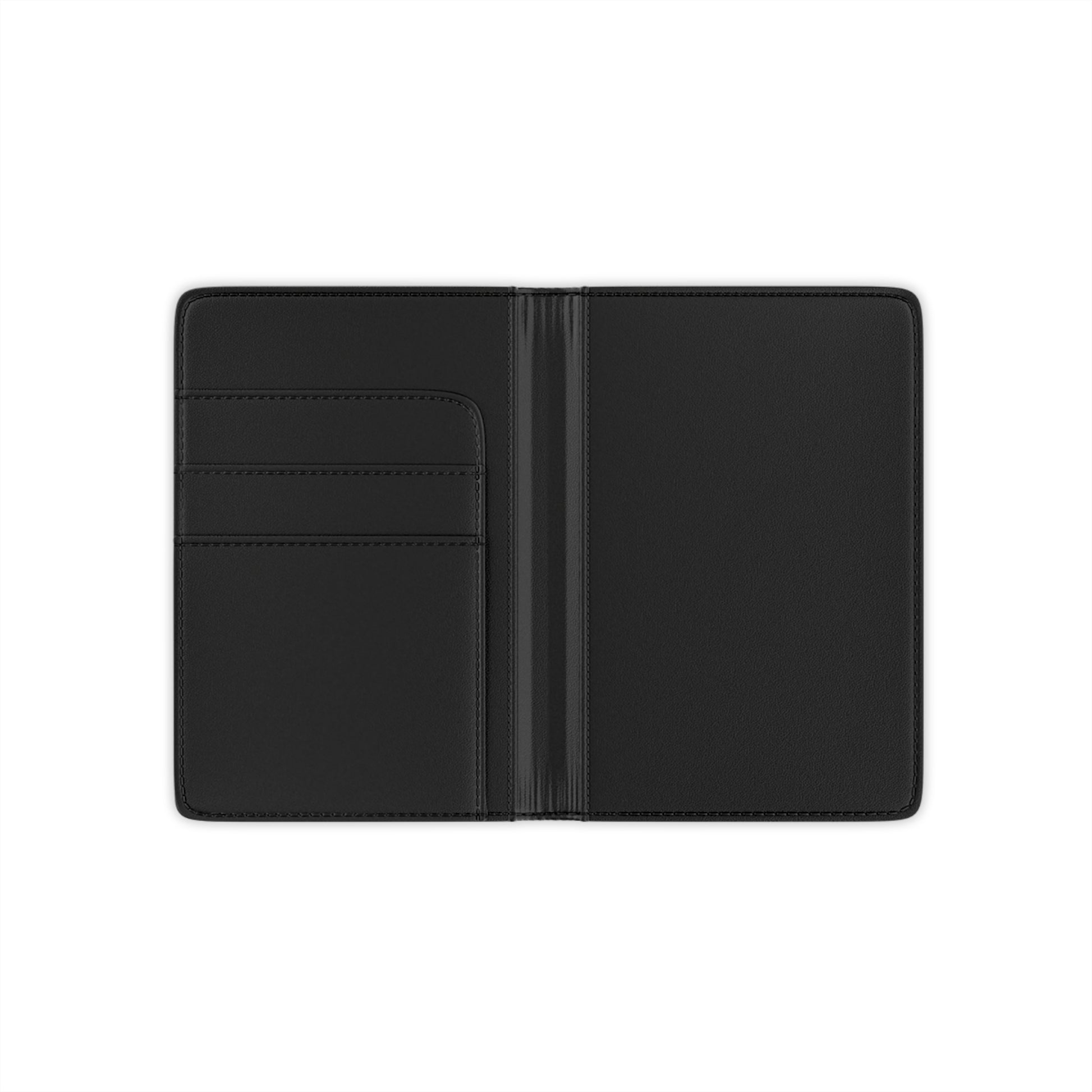 Why Not Books? Vintage Traveler Passport Cover in sleek black leather with multiple card slots and a minimalist design interior