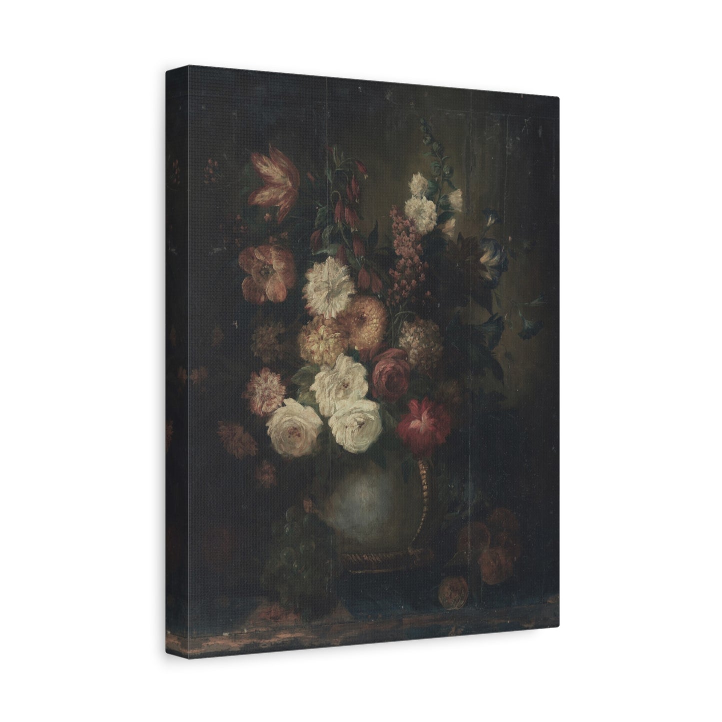 Dark Vintage Floral Canvas Print — Stretched Matte Wall Art