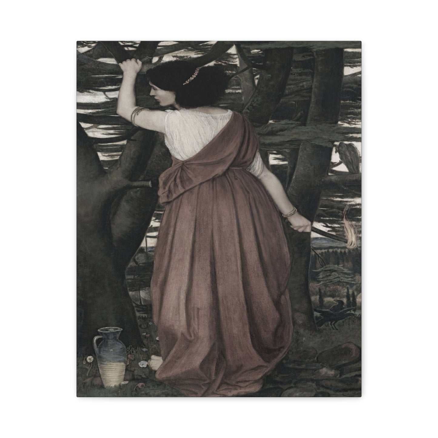 Vintage Art Canvas Print — Woman in Forest Matte Stretched Wall Art