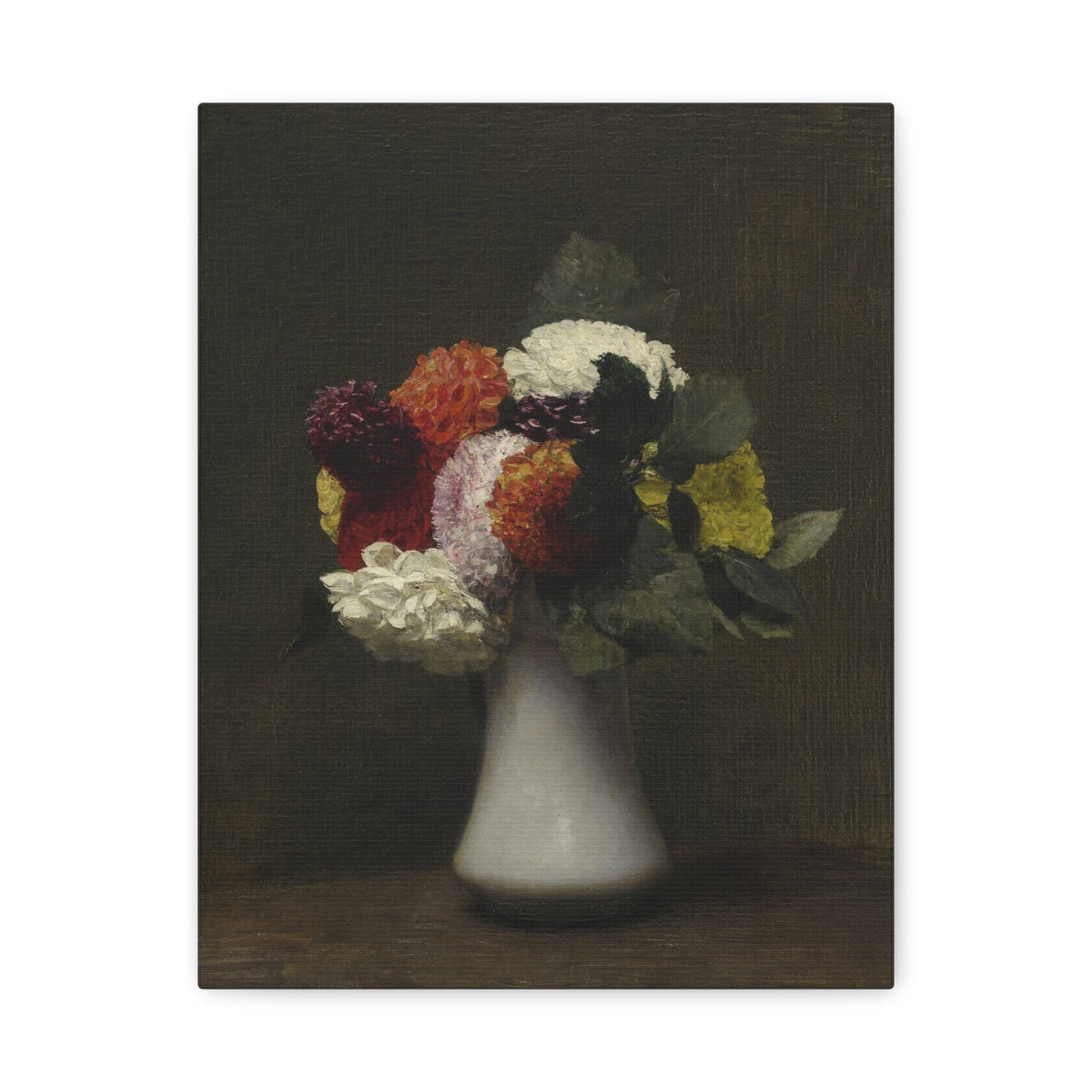 Still Life Floral Canvas Print — Vintage Vase Bouquet Matte Stretched Wall Art