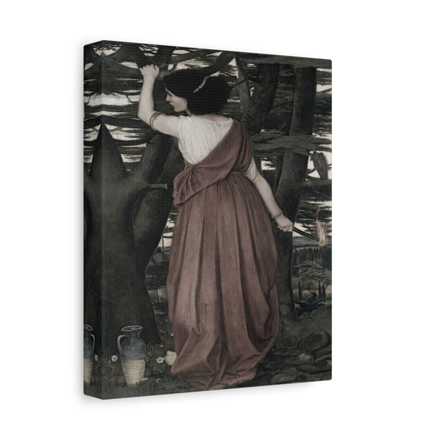 Vintage Art Canvas Print — Woman in Forest Matte Stretched Wall Art