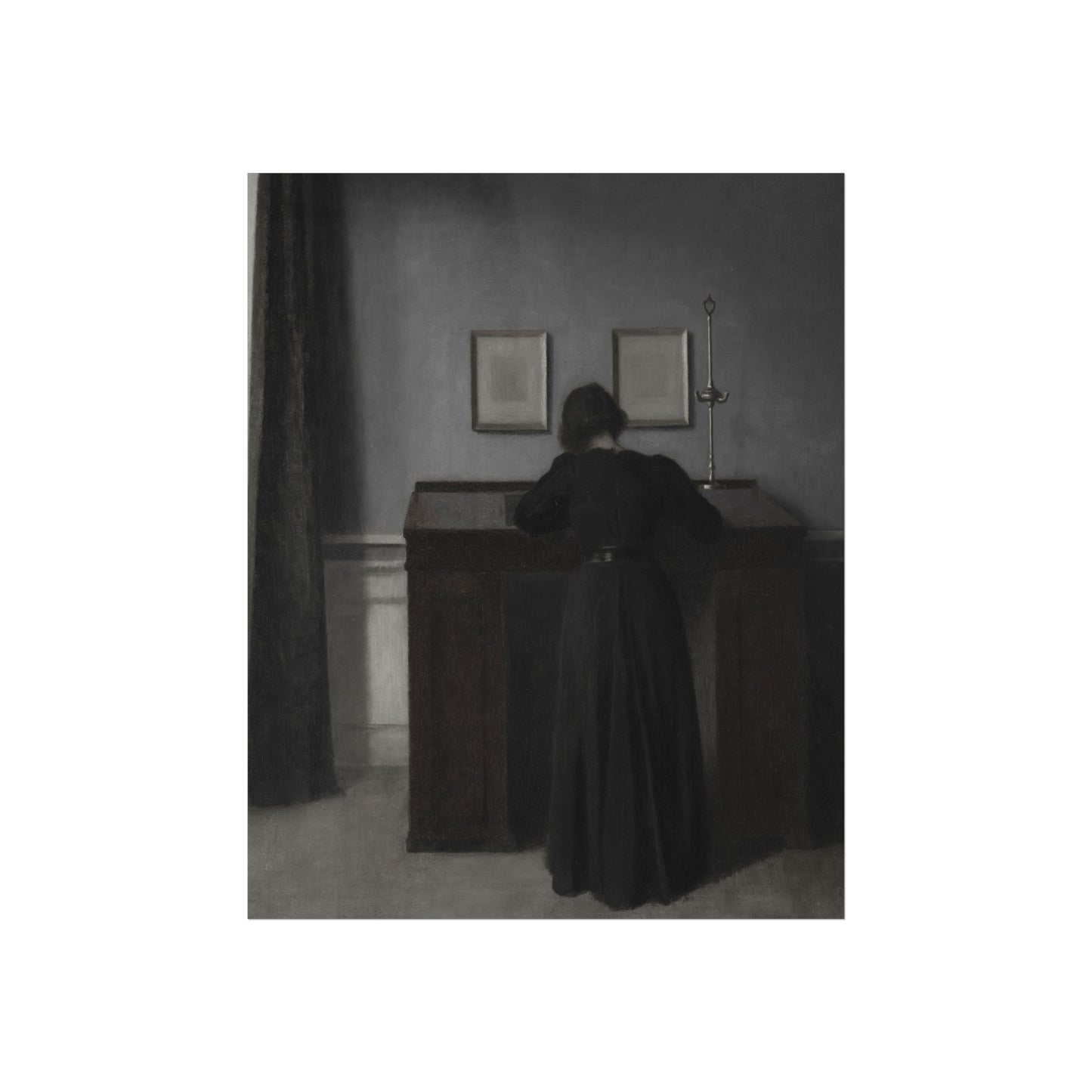 Moody Woman at Desk Digital Print — Dark Academia Wall Art Download