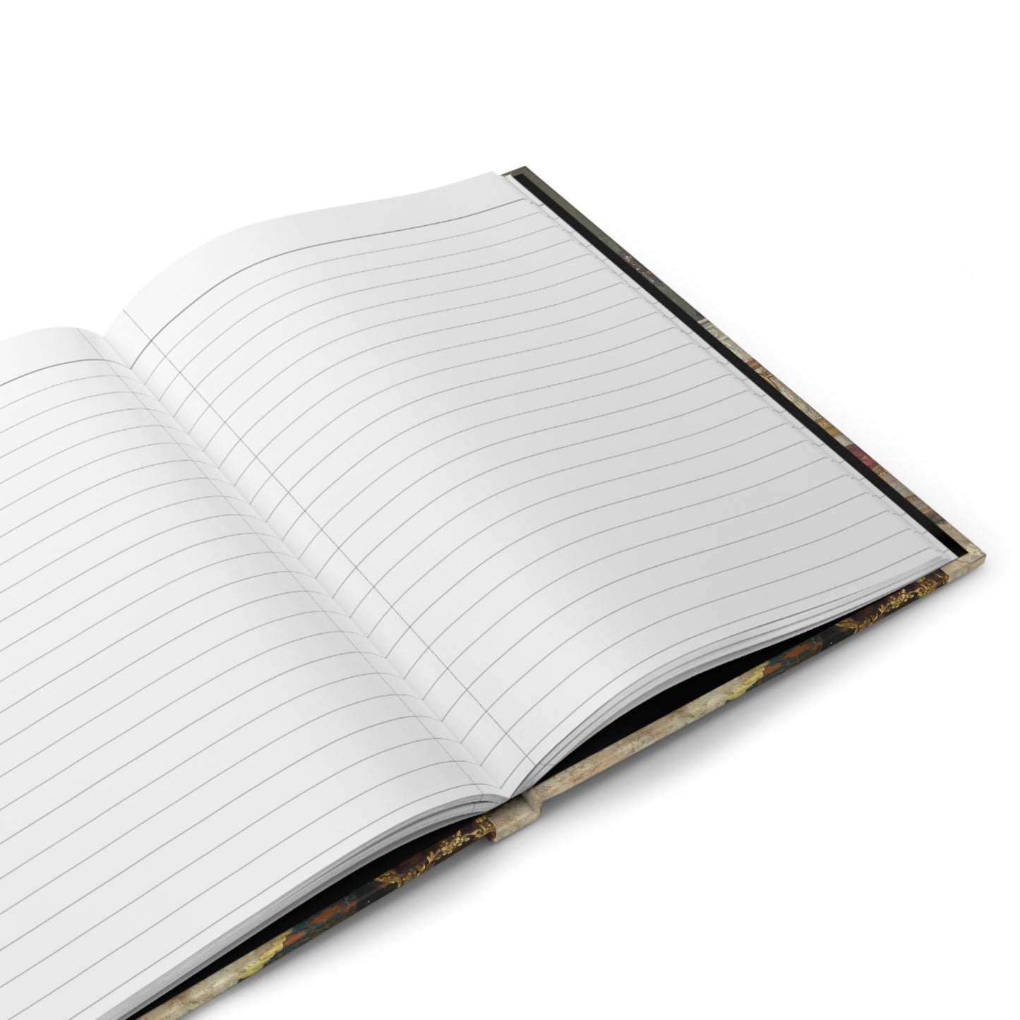 Open notebook with lined pages on a white background