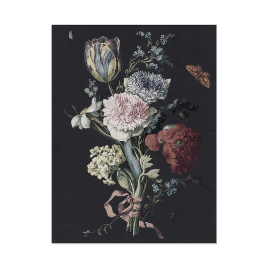 Dark Floral Watercolor Poster — Textured Matte Botanical Wall Art