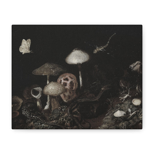 Mushroom Nightscape Canvas Print — Dark Botanical Wall Art