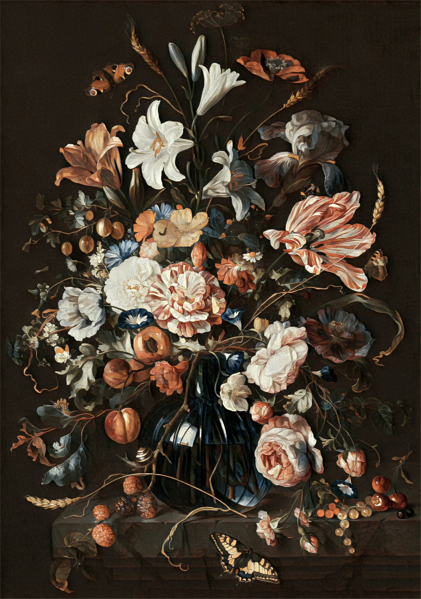 Baroque Floral Still Life Digital Print — Dark Moody Vintage Art