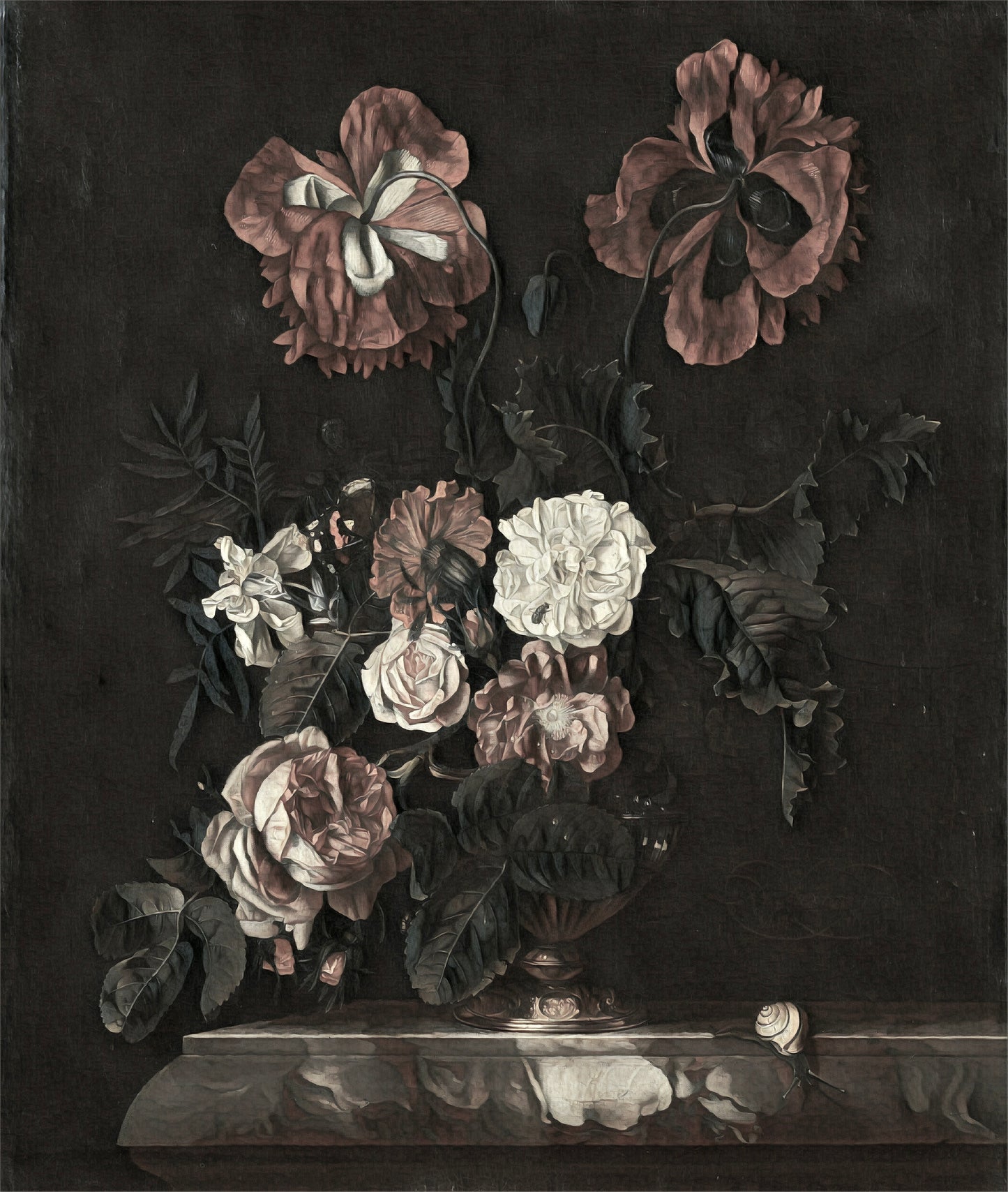 Dark Floral Reflection Digital Print — Moody Vintage Still Life Art
