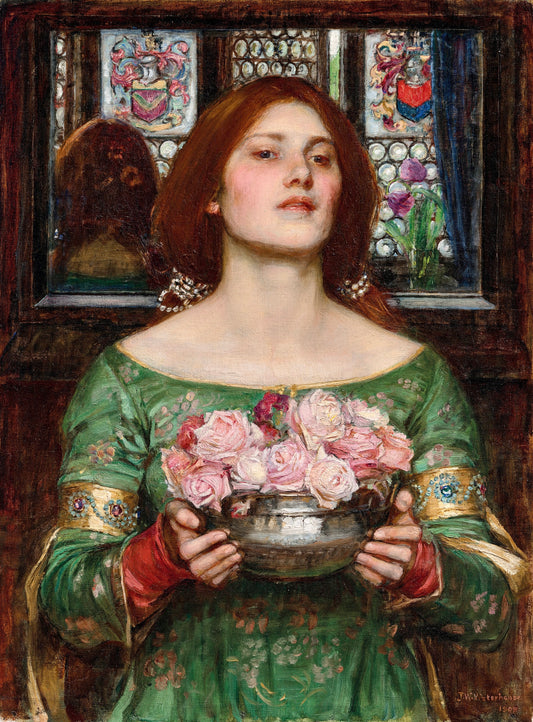 Vintage Woman with Roses Portrait – Pre-Raphaelite Art Print