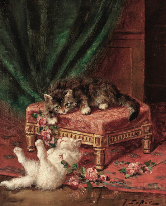 Kittens with Flowers – Vintage Animal Portrait Art Print