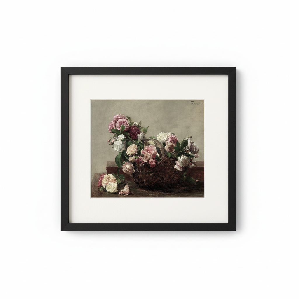 Dark Floral Rose Basket - Black Frame