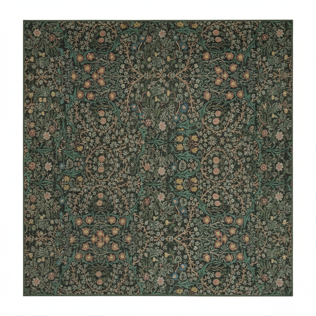 Dark Green Botanical Rug
