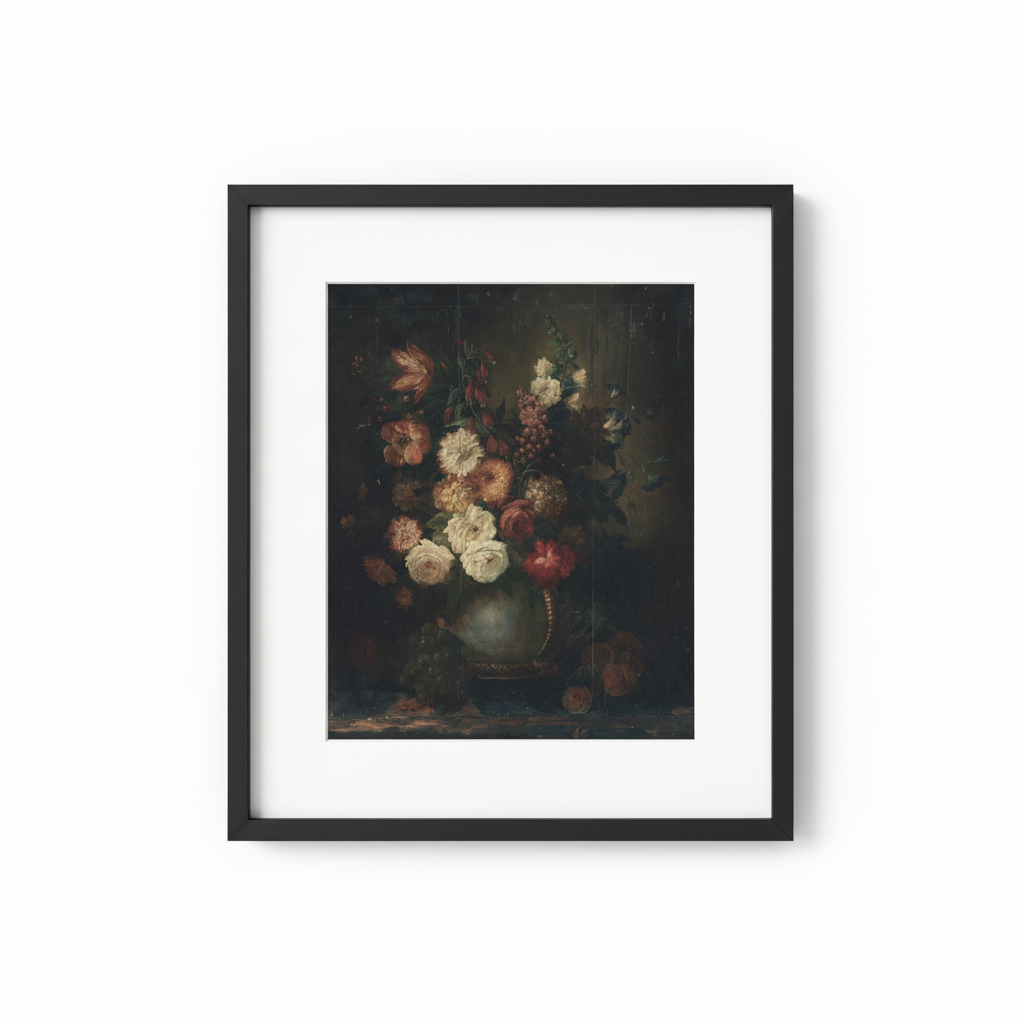 Dark Romantic Floral Bouquet - Black Frame