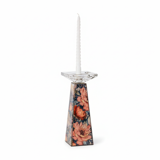 Floral Glass Candlestick Holder