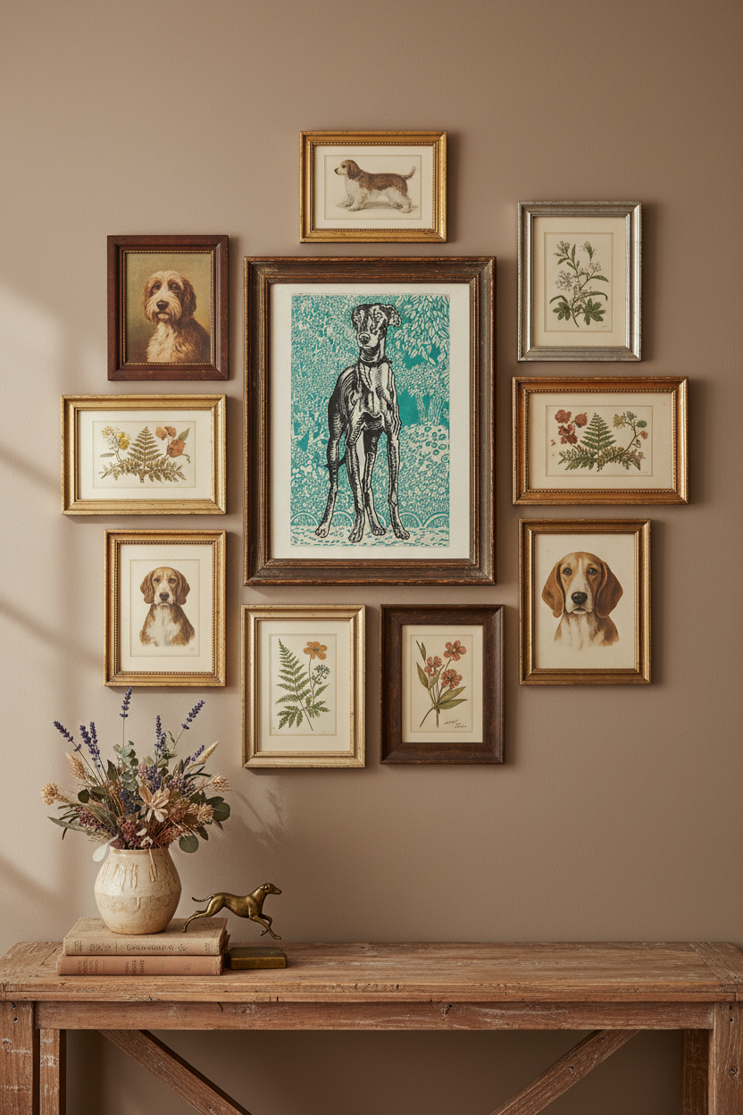Gallery wall with greyhound print