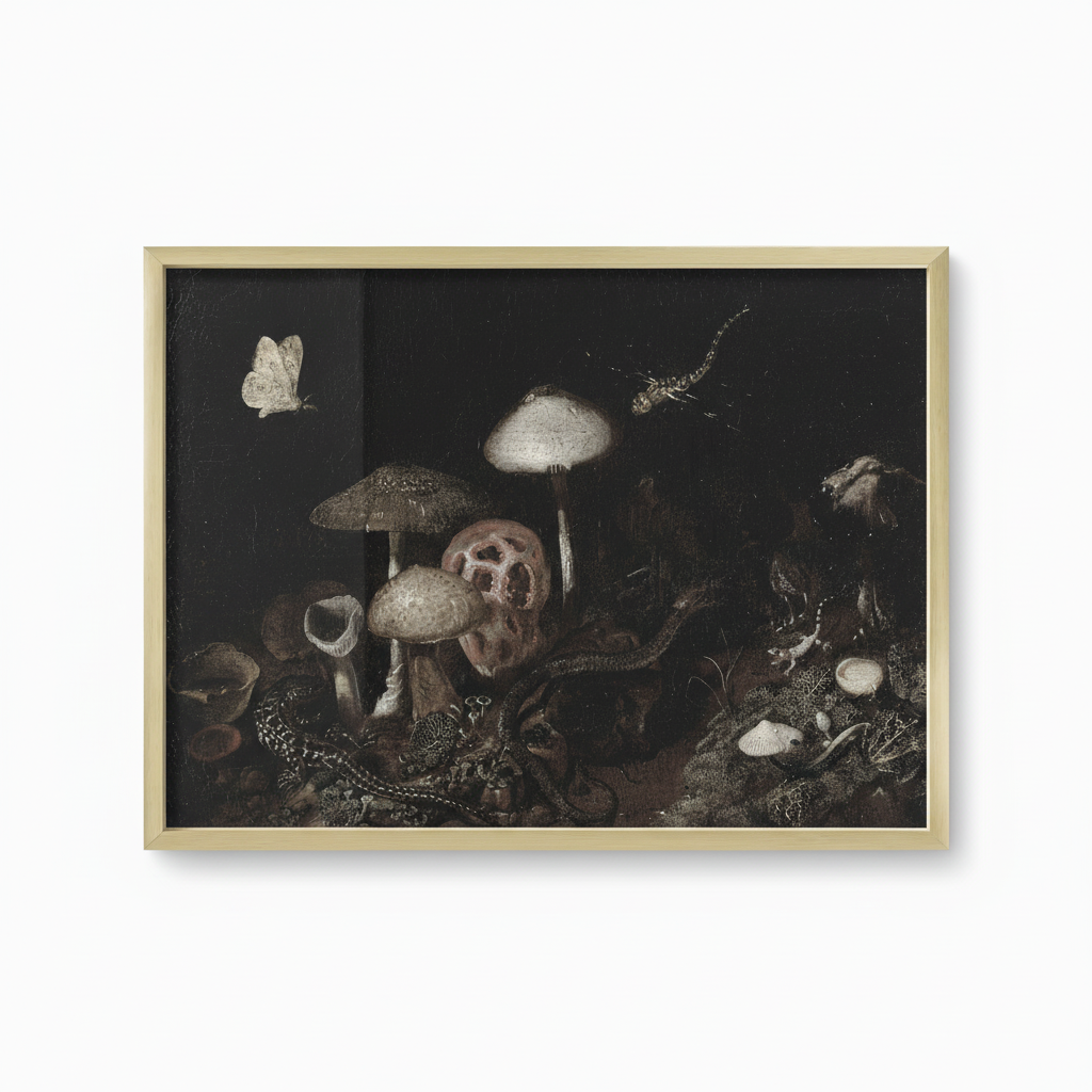 Gold Framed Mushroom Botanical Print - Larger Scale No Mat