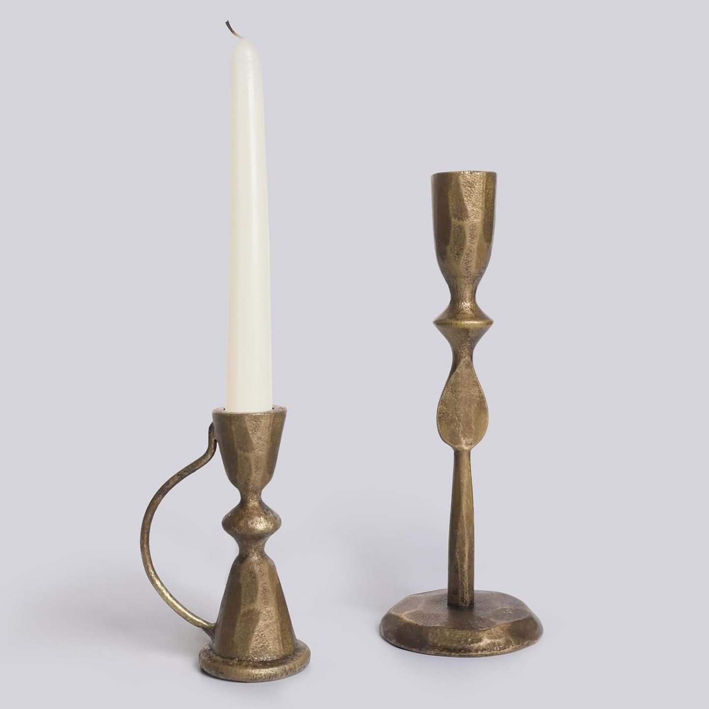 Antique Brass Cast Iron Candle Holders Set of 2 - Vintage Taper Candlesticks for Table Centerpieces