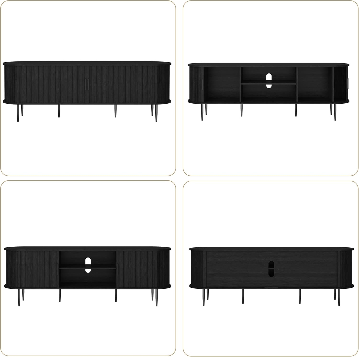 ARTPOWER 70" Modern TV Stand with Tambour Door - Black Entertainment Center for TVs up to 80"
