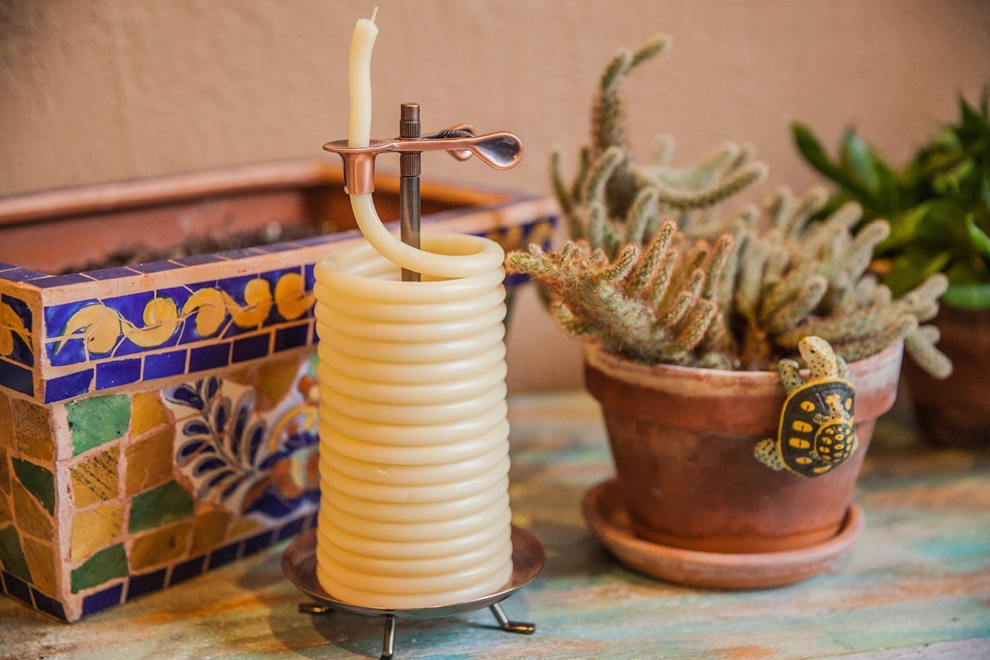 Candle by the Hour — 80-Hour Vertical Beeswax Candle with Copper Stand