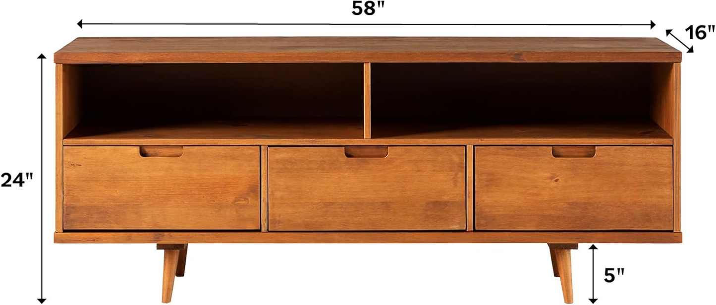 Walker Edison Mid-Century Modern TV Stand - 58" Solid Pine Entertainment Center