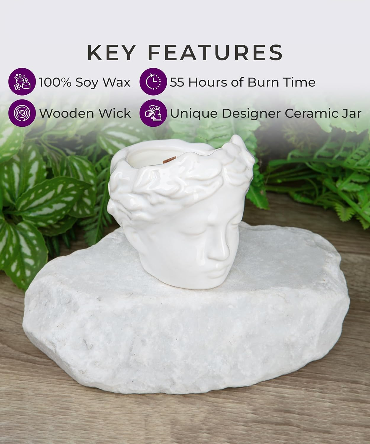 Greek Bust Sculpture Candle - Wood Wick Lavender Soy Candle - Dark Academia Decor