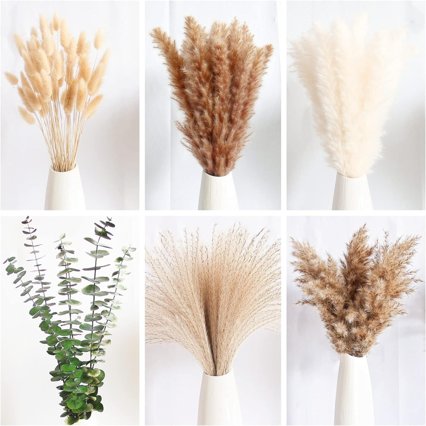 Pampas Grass Dried Flowers 110 Pieces — Boho Decor with Eucalyptus & Bunny Tails