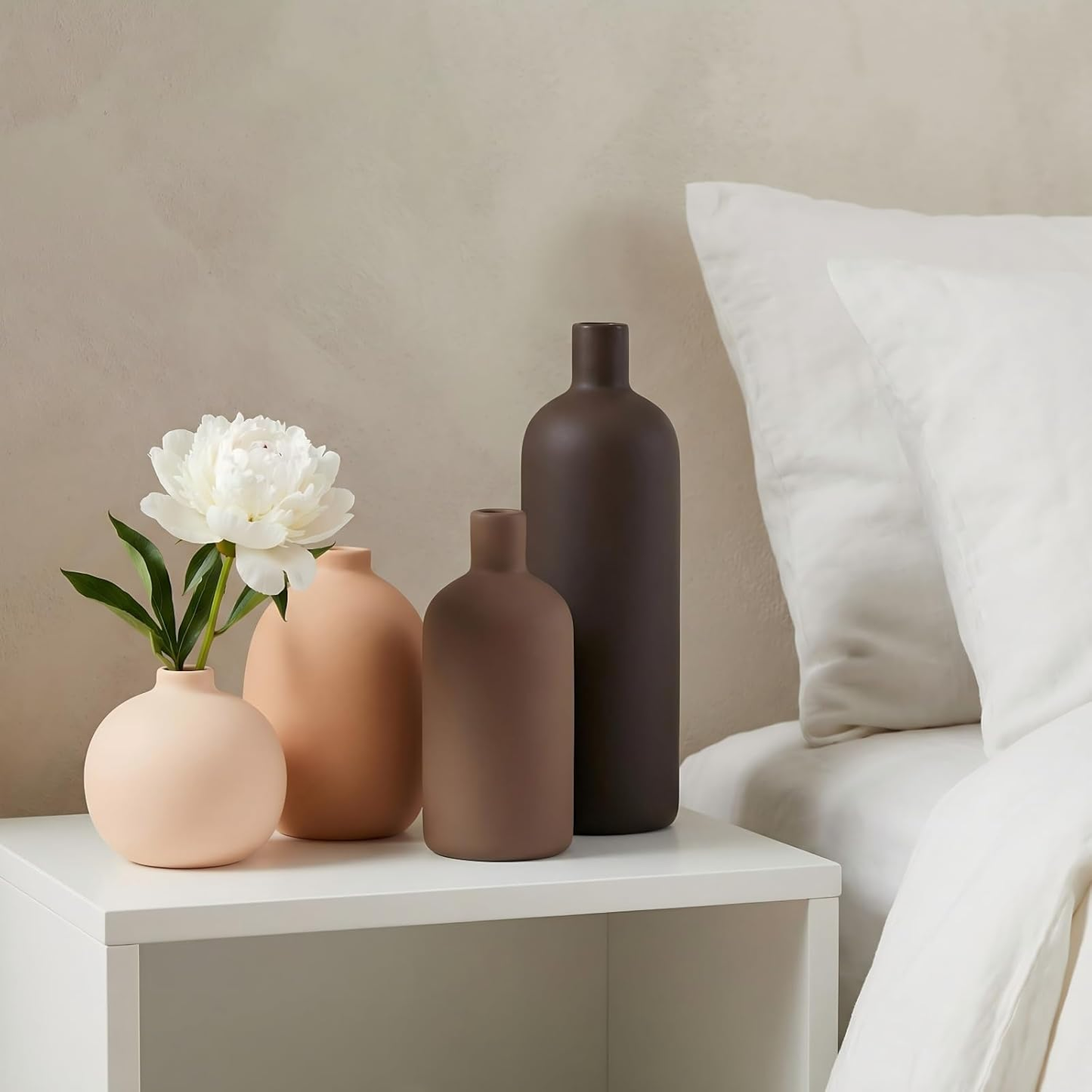 Ceramic Vase Set of 4 — Neutral Modern Decorative Flower Vases