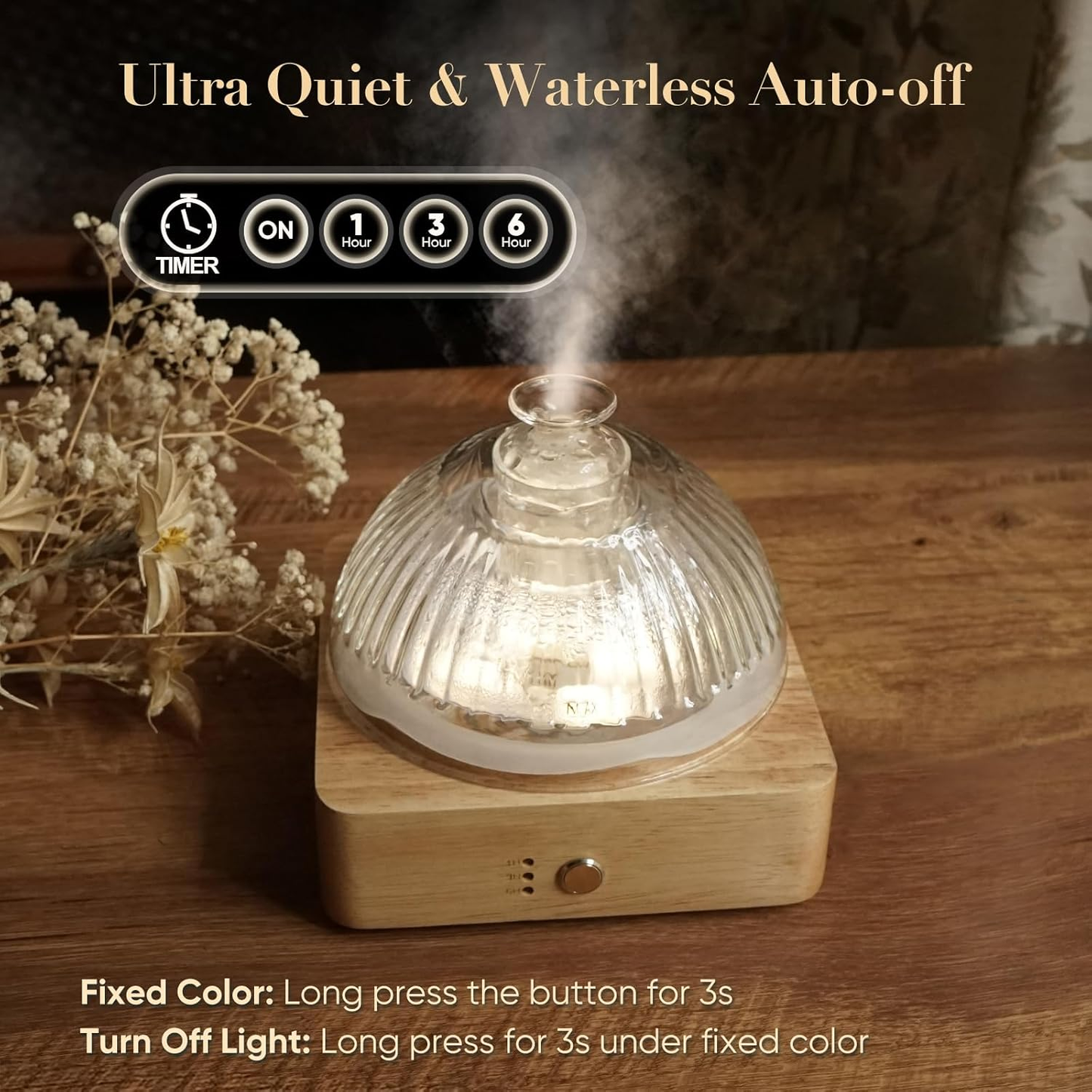 Glass Dome Essential Oil Diffuser with Wood Base - No Plastic Aromatherapy Diffuser