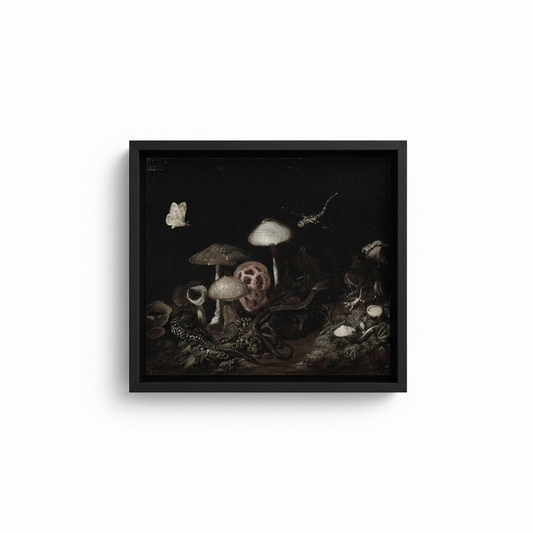 Mushroom Still Life in black frame with no matting