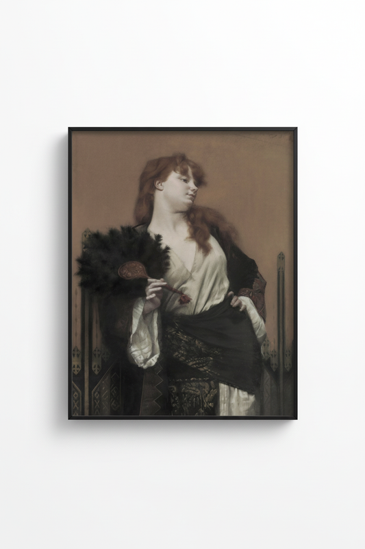 Vintage Romantic Woman Portrait in black frame with no matting