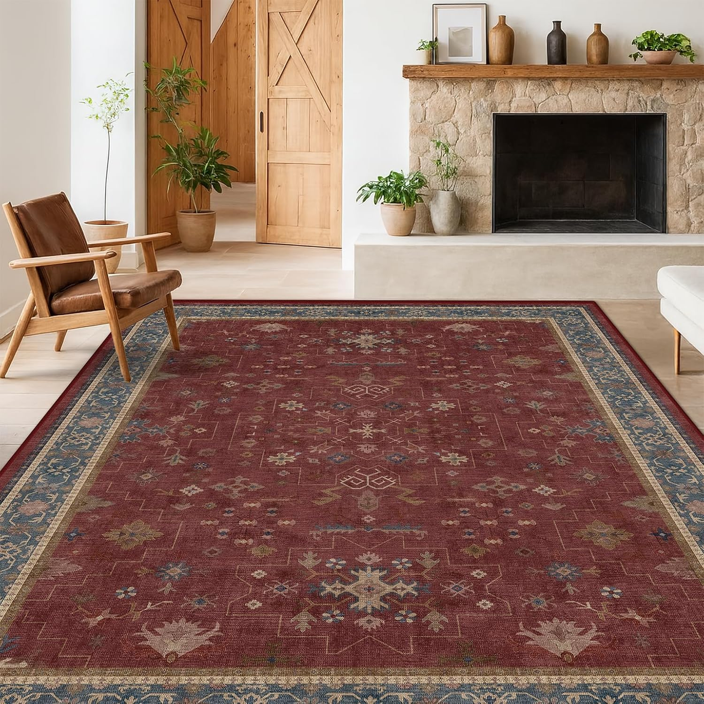 Oriental 8x10 Large Area Rug - Burgundy Vintage Persian Rug | Machine Washable