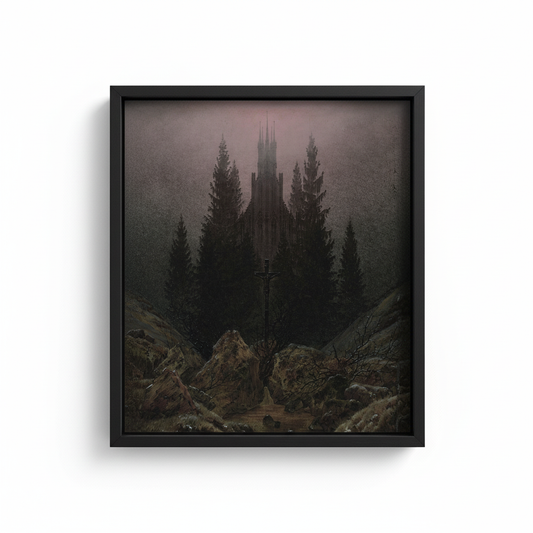 Gothic Forest Castle in black frame with no matting