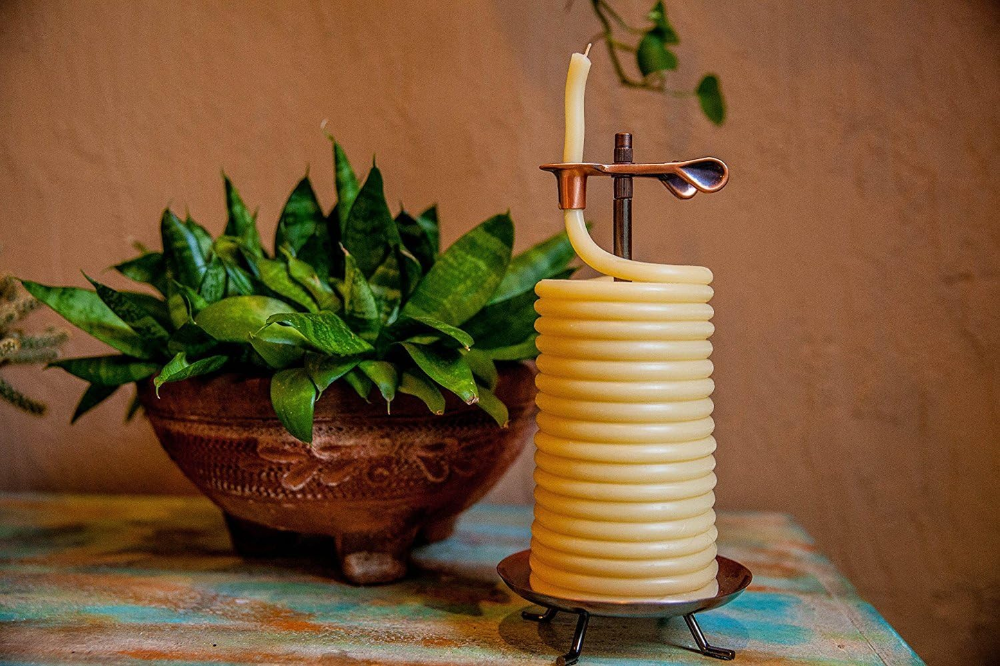 Candle by the Hour — 80-Hour Vertical Beeswax Candle with Copper Stand