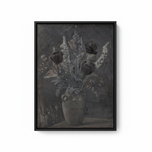 Moody Floral Still Life in black frame with no matting